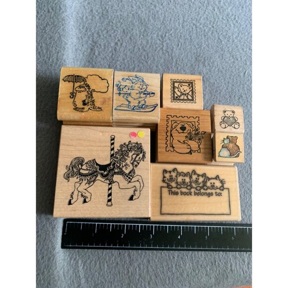 Assorted Wooden Rubber Stamps Scrapbooking - Carousel Horse Cute Animals & More - Picture 4 of 6